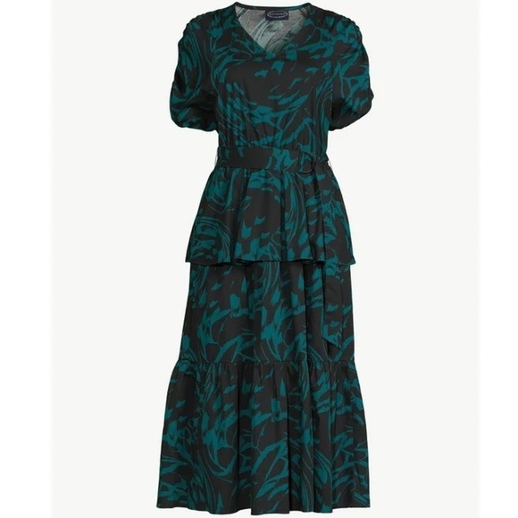 WOMEN'S Midi Dress with Ruched Sleeves - Picture 4 of 10